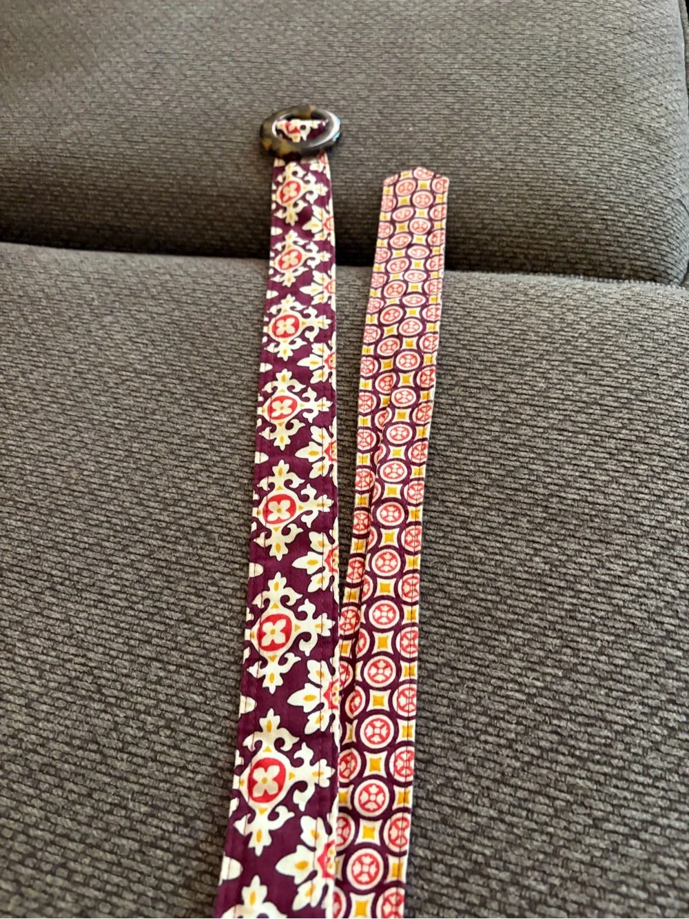 Vera Bradley Maroon Floral Fabric Belt with Round Tortoiseshell Buckle